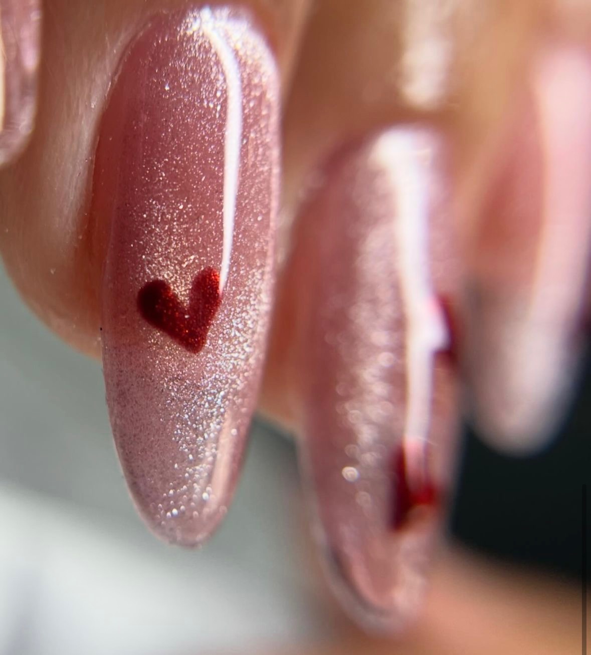Red heart accent nails
