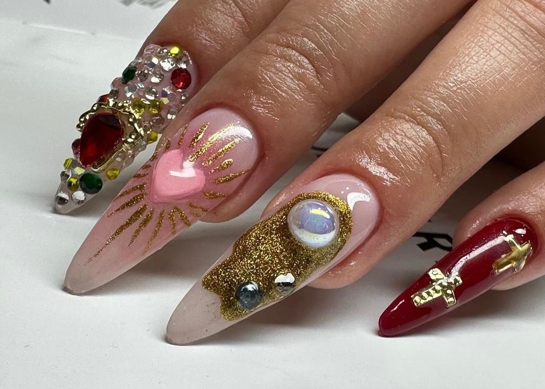 Crystal and charm nail art