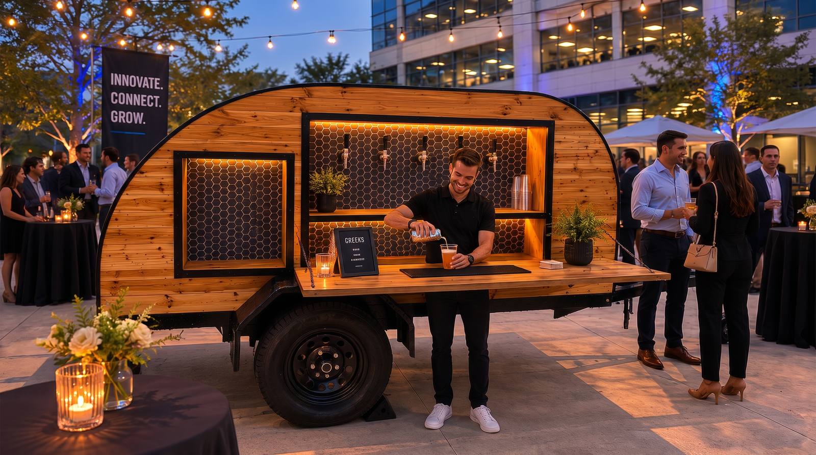 Cooper's mobile bar serving a corporate networking event